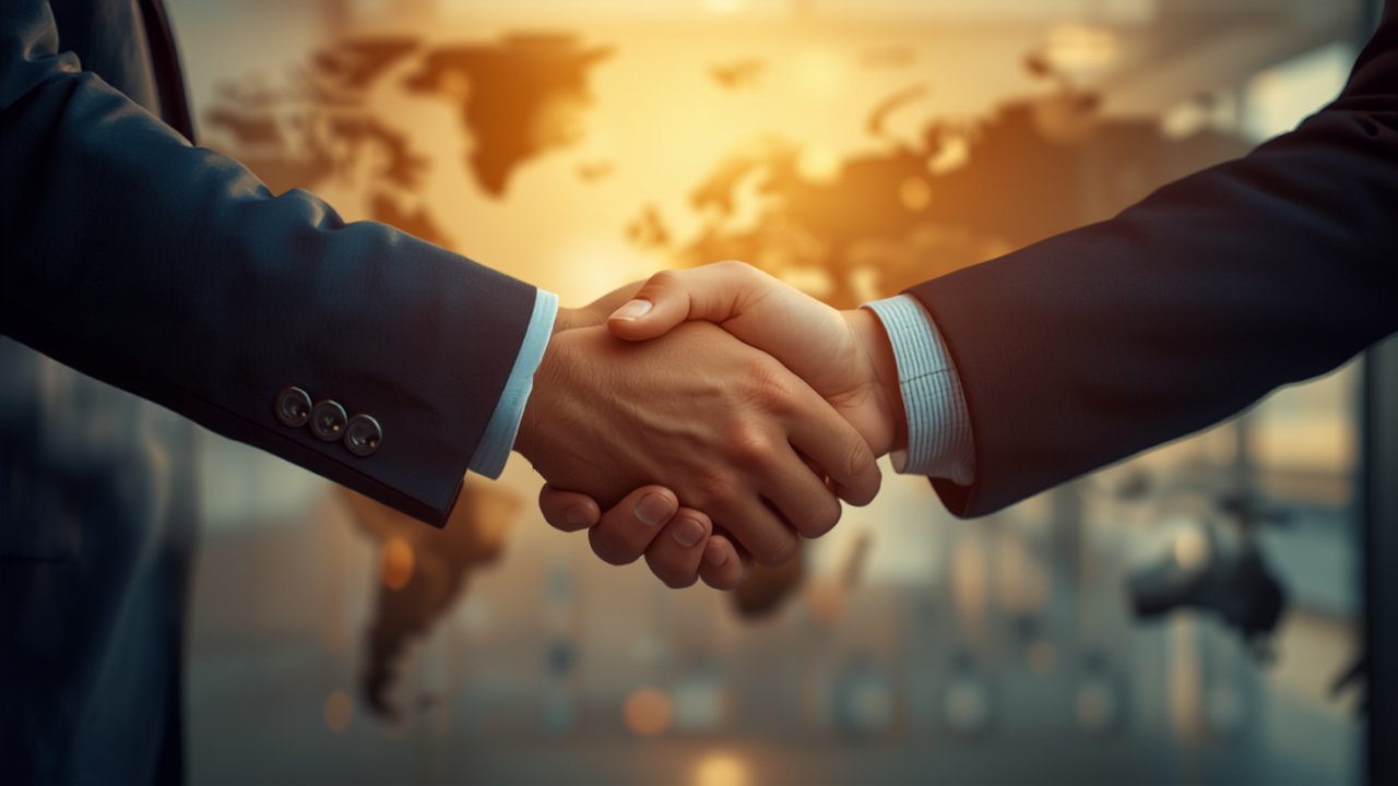 Zakelijke handdruk — internationale samenwerking