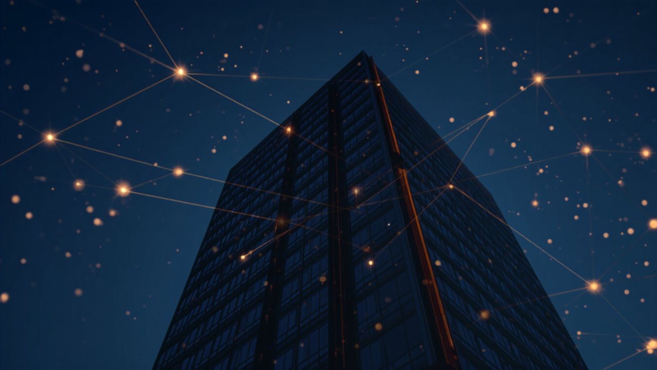Modern vastgoed met digitaal netwerk — tokenisatie