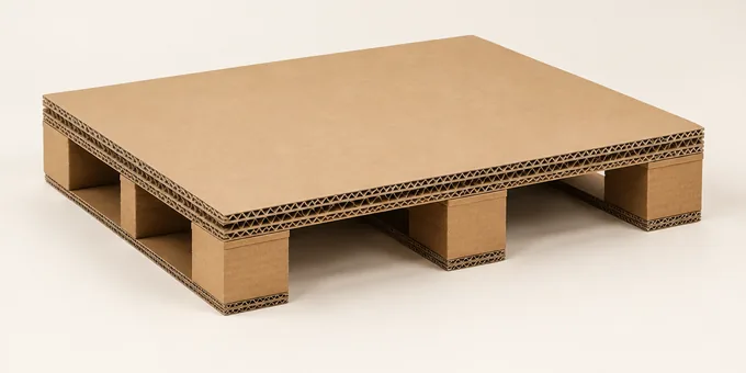 Kartonnen pallet met meerlaags dek op kartonnen blokken